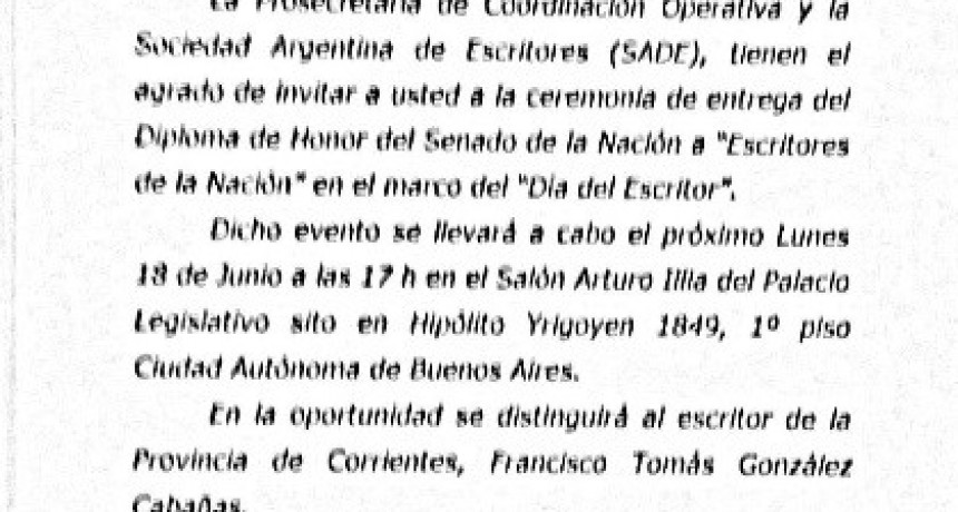 El Senado de la Naci&oacute;n y la Sade distinguir&aacute;n a ensayista correntino.