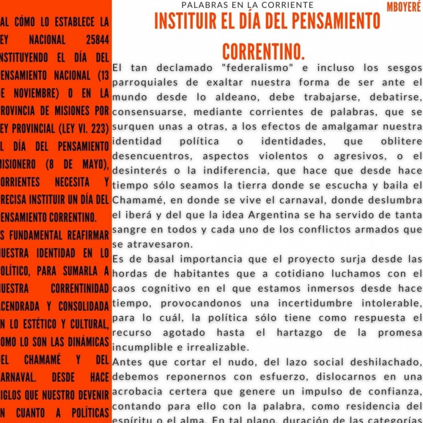 Instituir el d&iacute;a del pensamiento correntino. 