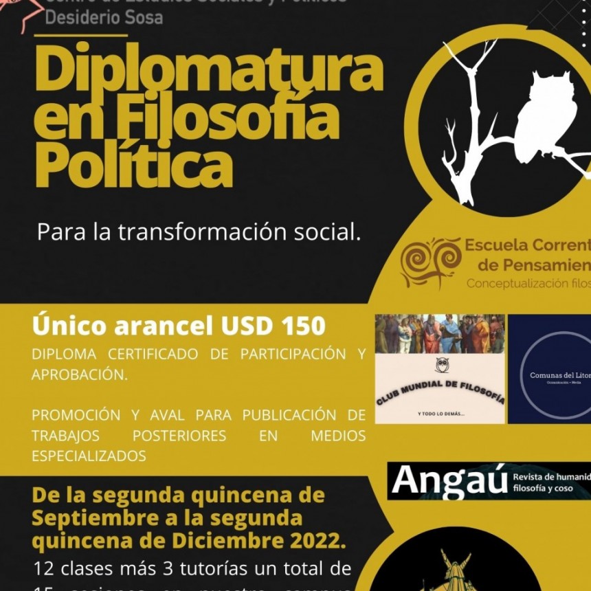 Diplomatura en filosof&iacute;a pol&iacute;tica para la transformaci&oacute;n social.