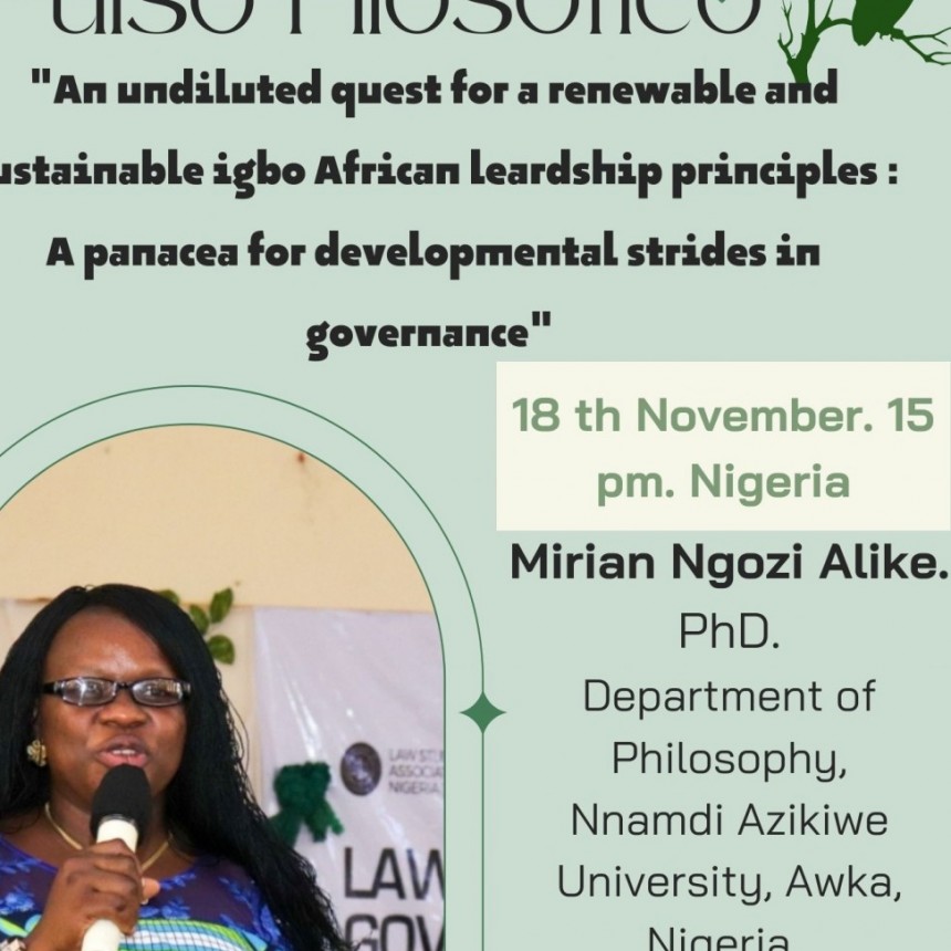 Desde Awka, Nigeria, disertar&aacute; en el Club Mundial de Filosof&iacute;a Mirian Ngozi Alike doctora en filosof&iacute;a.