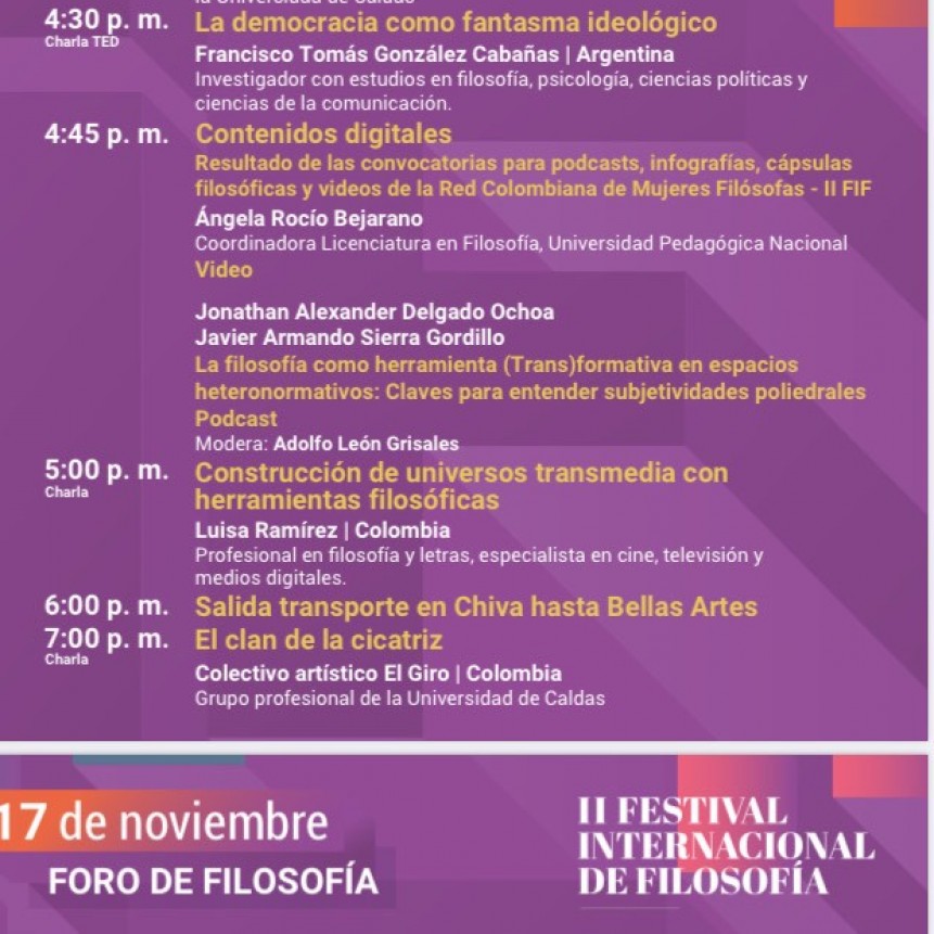 Presentaci&oacute;n de Gonz&aacute;lez Caba&ntilde;as en la Universidad de Caldas (Colombia). 